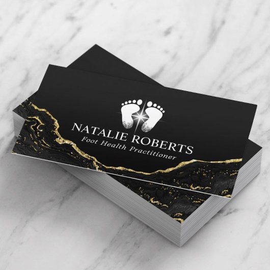 足マッサージセラピーモダンブラック金ゴールドポディアトリスト 名刺