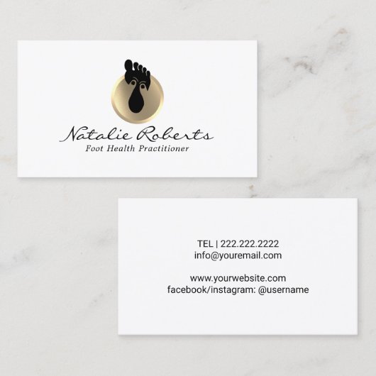 足マッサージセラピー金ゴールドロゴリフレクソロジースパ 名刺 (正面/裏面)