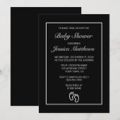足モダンミニマリスト黒ベビーシャワー 招待状 (正面/裏面)