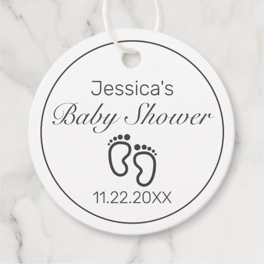 足モダンミニマル白ベビーシャワー フェイバータグ (正面)