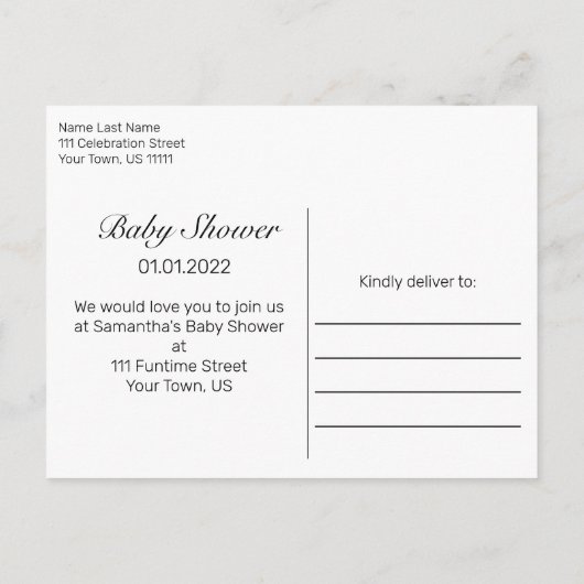 足モダンミニマル白ベビーシャワー 案内ポストカード (裏面)