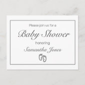 足モダンミニマル白ベビーシャワー 案内ポストカード (正面)