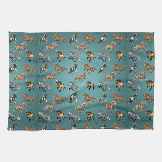 足取りの青のアイスランド人 キッチンタオル (横)