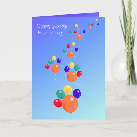 足型の上りのup&away気球の花束ペット悔やみや弔慰 カード (正面)