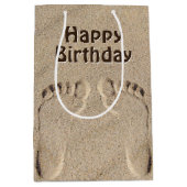 足跡が砂の誕生日 ミディアムペーパーバッグ (正面)