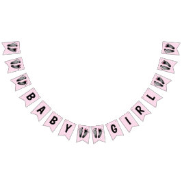 足跡のあるベビーガールシャワー バンティングフラッグ