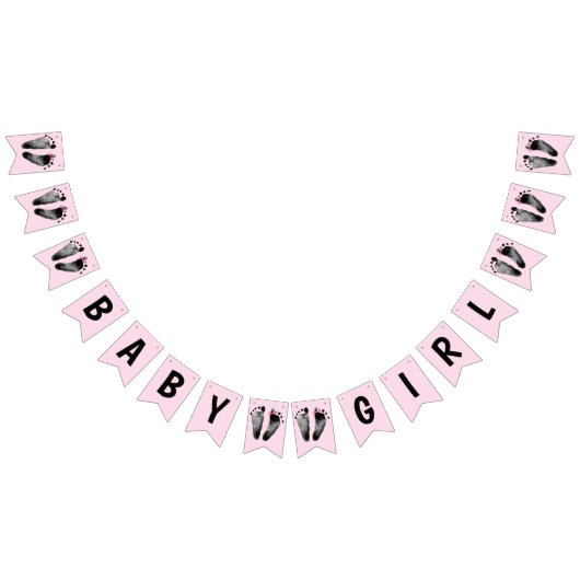 足跡のあるベビーガールシャワー バンティングフラッグ (全)