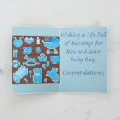 足跡のお祝いの生まれたばかりのな男の子 カード (内部)