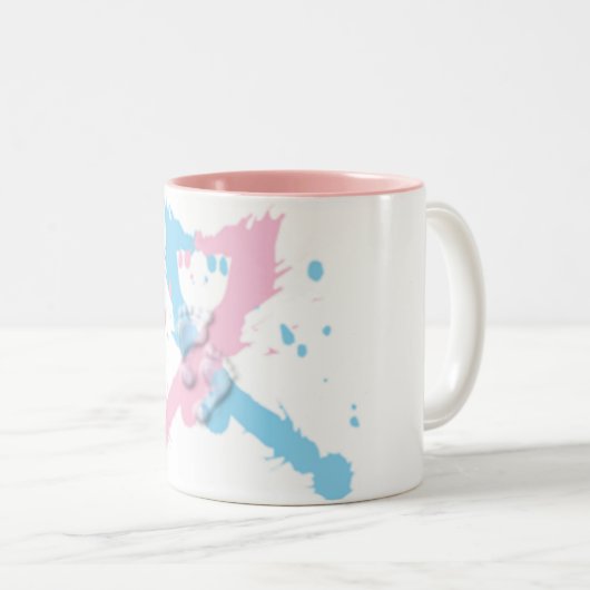 足跡のピンクそして一流のしぶき ツートーンマグカップ (正面右)