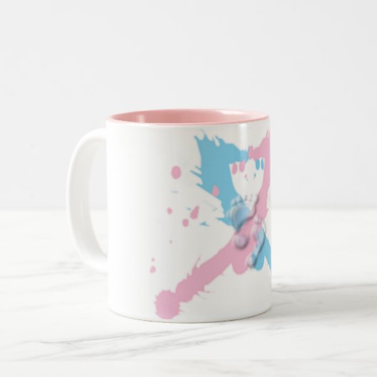 足跡のピンクそして一流のしぶき ツートーンマグカップ (正面左)