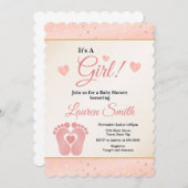 足跡のベビーシャワーの招待状の女の子、ベビーのつま先 招待状 (正面/裏面)