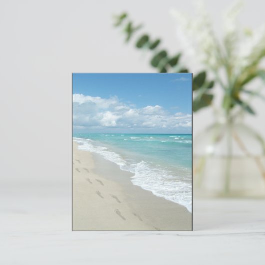 足跡のホワイトサンディビーチ、風光明媚なアクアブルー ポストカード (スタンド正面)