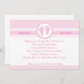 足跡の女の子のベビーシャワーのサンキューカードのピンク サンキューカード (正面/裏面)