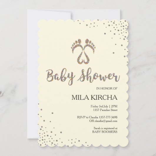 足跡の赤ちゃんシャワーの招待状 招待状 (正面)