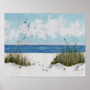足跡オンビーチプリント ポスター