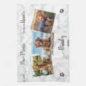 足跡ハート3枚のペット犬記念写真 キッチンタオル (縦)