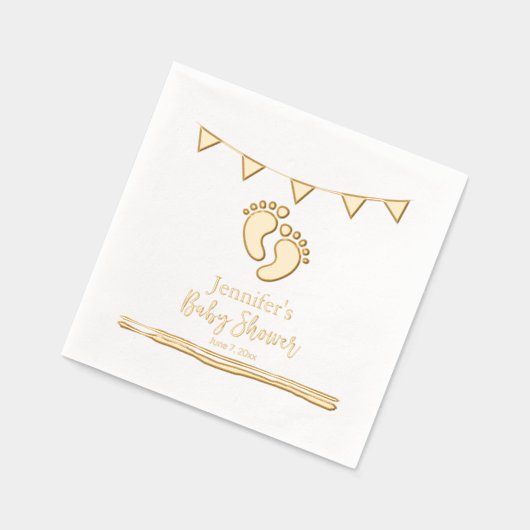 足跡パーソナライズされた付き赤ちゃんシャワー 箔ナプキン (左)