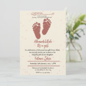 足跡ピンクベビーガールムスリムAqiqah Aqeeqa 招待状 (スタンド正面)