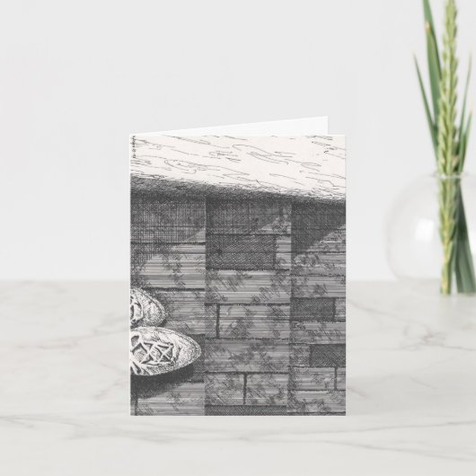 足跡ペンとインクのスケッチをデザイン（Verseを使用） ノートカード (正面)