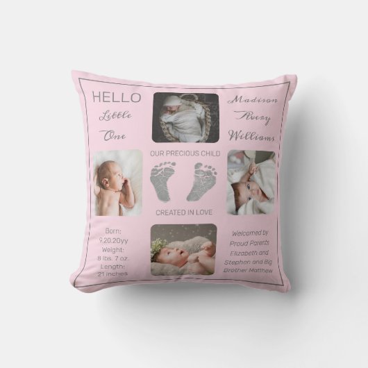 足跡マルチフォトピンク誕生記念 クッション (正面)