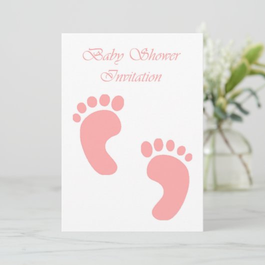 足跡付きの少女用ベビーシャワー招待状 招待状 (スタンド正面)