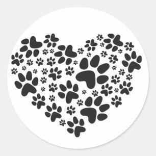 足、動物のfoodprintパターンを搭載する黒いハート ラウンドシール