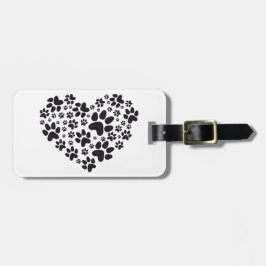 足、動物のfoodprintパターンを搭載する黒いハート ラゲッジタグ