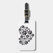 足、動物のfoodprintパターンを搭載する黒いハート ラゲッジタグ (正面縦)