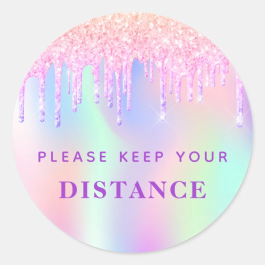 距保離美しいサロンピンクグリッター虹色 ラウンドシール (正面)