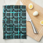 距離から、水色の魚のスケール、緊密なチェスを見る キッチンタオル (四つ折り)