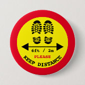 距離保6フィート/2メートル離れ – 社会距離 缶バッジ (正面)