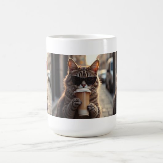 路上でコーヒーを飲む猫 コーヒーマグカップ (中央)
