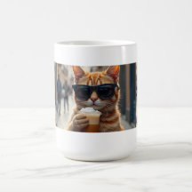 路上でコーヒーを飲む猫