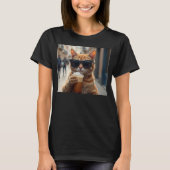 路上の猫のコーヒー Tシャツ (正面)
