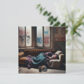 路上生活の男が廃棄された建物で寝ている (スタンド正面)