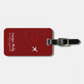 路線点々のある暗赤色の飛行機 ラゲッジタグ (正面横)