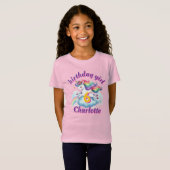 跳ねるファンタジーユニコーン魔法の少女 誕生日 Tシャツ (正面フル)