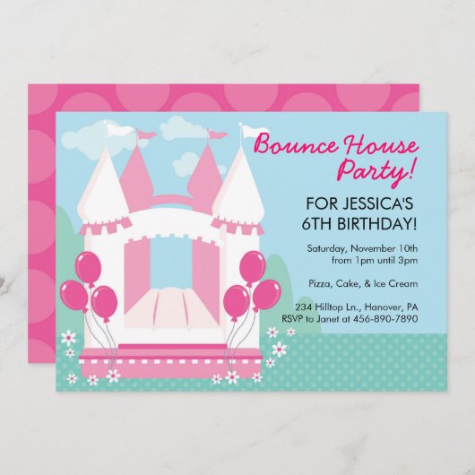 跳ね上がりの家のバースデーパーティ招待状 招待状 (正面/裏面)