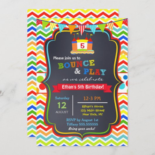 跳ね上がりの家のバースデーパーティ招待状 招待状 (正面/裏面)