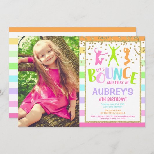 跳ね上がりの家の誕生会のカラフルの写真 招待状 (正面/裏面)