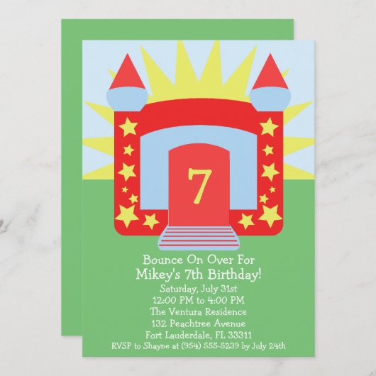 跳ね上がりの家の誕生会上の赤い跳ね上がり 招待状 (正面/裏面)