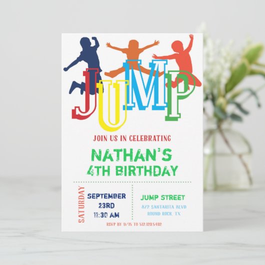 跳ね上がりの家の誕生日のパーティの招待状を跳んで下さい 招待状 (スタンド正面)