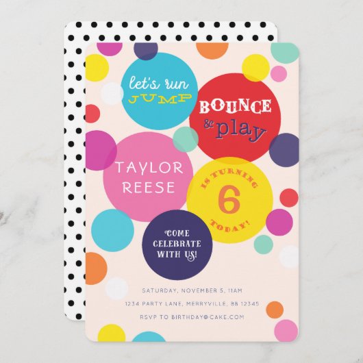 跳ね上がりの家の誕生日の招待状を跳んで下さい 招待状 (正面/裏面)