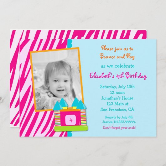 跳ね上がりの家の誕生日の招待 招待状 (正面/裏面)