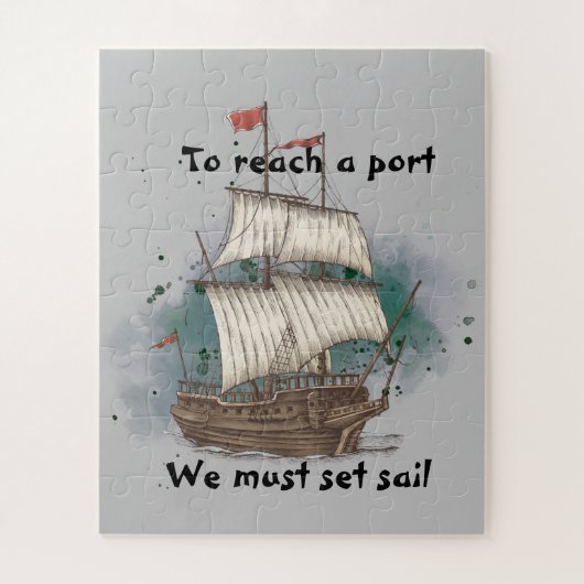 跳ね上げ背景に弓の波で手引き船 ジグソーパズル (縦)