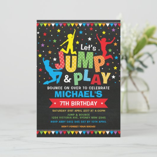 跳んで下さい、跳ねて下さい、遊んで下さい! トランポリンの誕生会 招待状 (スタンド正面)