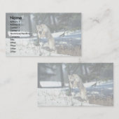 跳躍しているオオヤマネコ雪で区切ます 名刺 (正面/裏面)