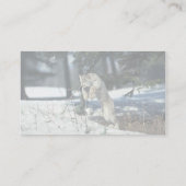 跳躍しているオオヤマネコ雪で区切ます 名刺 (裏面)