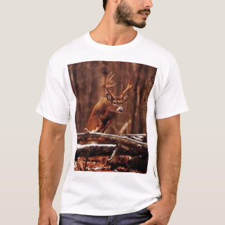 跳躍のオジロ鹿の木びき台 Tシャツ