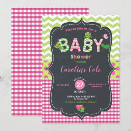 跳躍のカエルのベビーシャワーの女の子 招待状